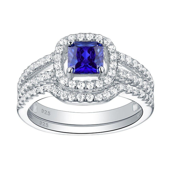 1.40ct Cushion Cut Sapphire Ring, Bridal Ring Set, 925 Sterling Silver
