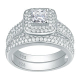 2.25ct Princess Cut, Diamond Halo Diamond Ring, Bridal Ring Set, 925 Sterling Silver