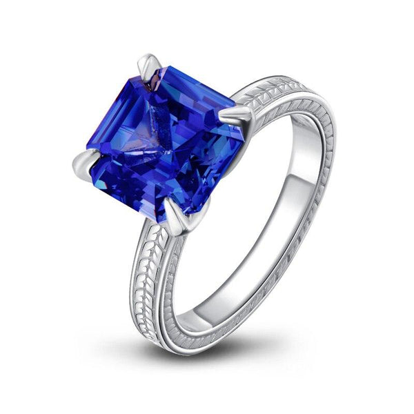 6.00ct Asscher Cut Blue Sapphire Engagement Ring, 925 Silver
