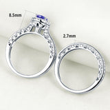 1.75ct Vintage Round Cut Halo Blue Sapphire Ring, Bridal Ring Set, 925 Sterling Silver