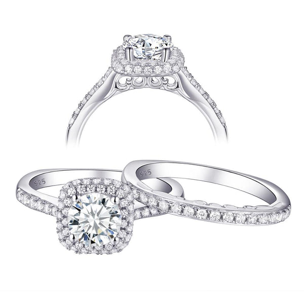1.60ct Round Cut Double Halo Diamond Ring, Bridal Ring Set, 925 Sterling Silver