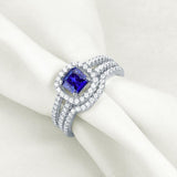 1.40ct Cushion Cut Sapphire Ring, Bridal Ring Set, 925 Sterling Silver
