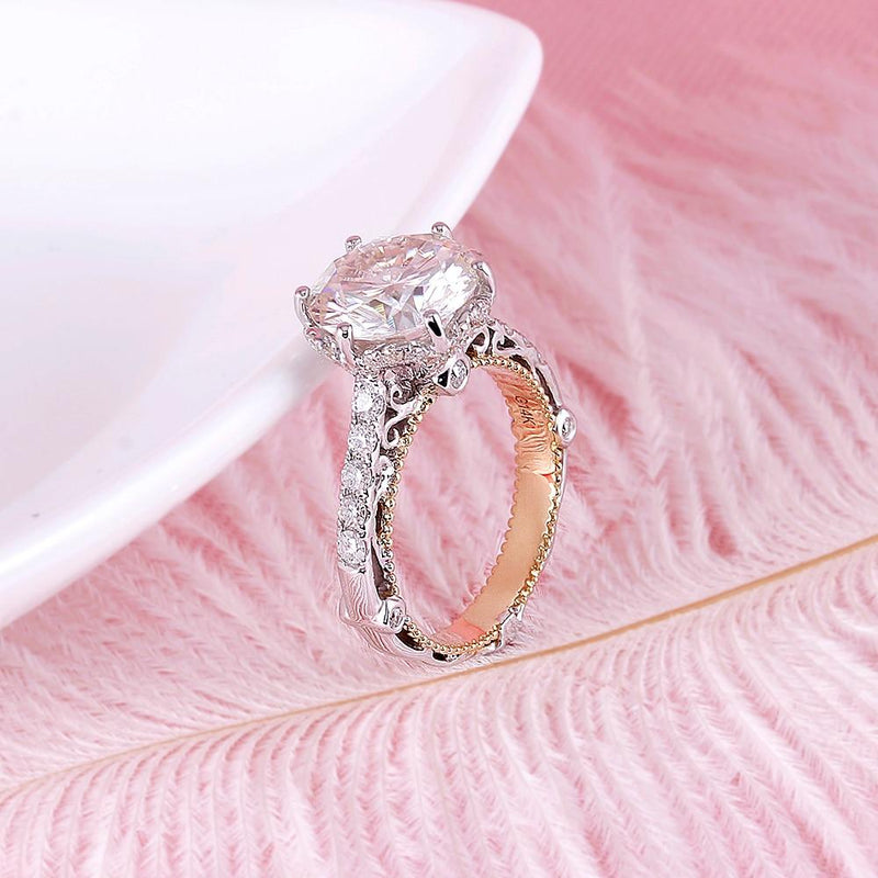 4.00ct Round Cut Moissanite Engagement Ring, Vintage Design, 14Kt 585 White & Yellow Gold