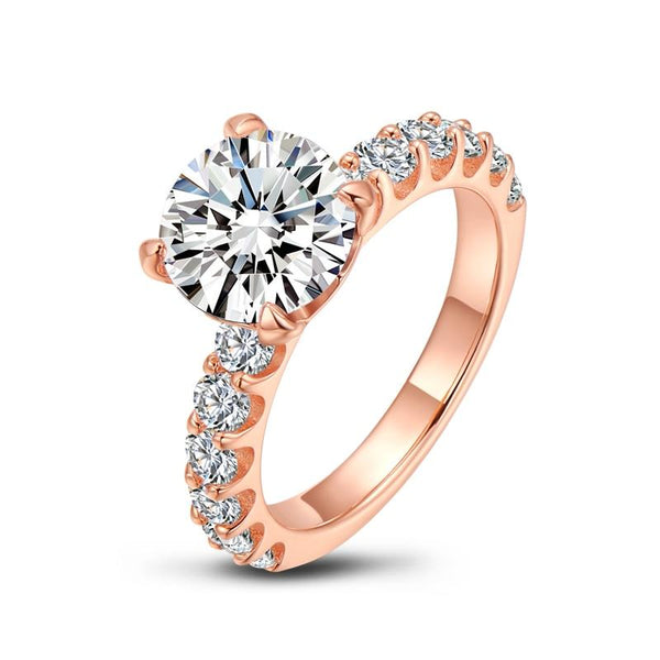 3.00ct Round Cut Rose Gold Classic Engagement Ring, 925 Silver