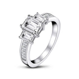 1.00ct Vintage Emerald Cut Diamond 3 stone Engagement Ring, 925 Silver