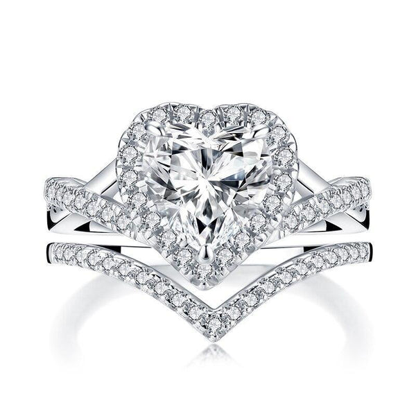 2.00ct Heart Cut Diamond Ring, Matching Band, Bridal Ring Set, 925 Sterling Silver