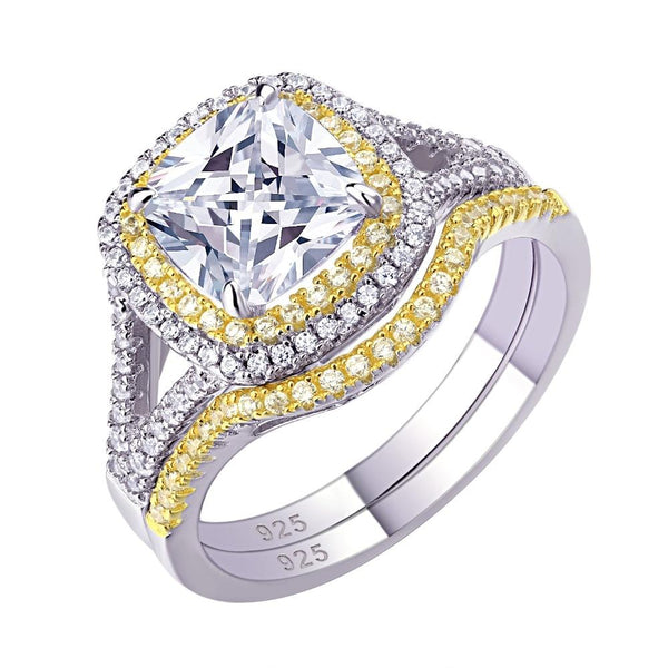 3.00ct Cushion Cut Halo Diamond Ring, Bridal Ring Set, 925 Sterling Silver