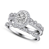 1.50ct Oval Cut Diamond Ring, Vintage Design Bridal Ring Set, 925 Sterling Silver