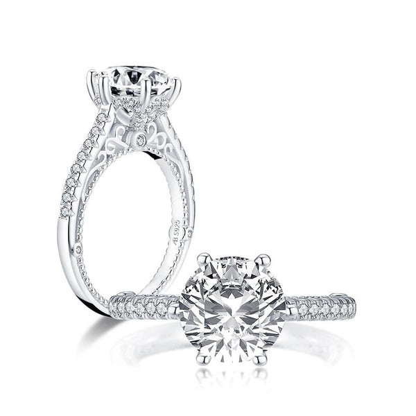 2.65ct Round Brilliant Cut, Vintage Design, Diamond Engagement Ring, 925 Silver