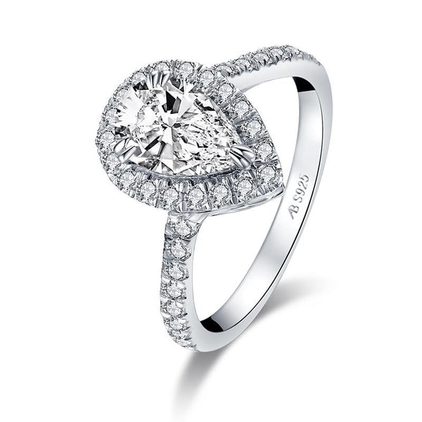 1.50ct Pear Cut Diamond Halo Engagement Ring, 925 Silver