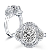 3.00ct Oval Cut, Double Halo Diamond Engagement Ring, 925 Silver
