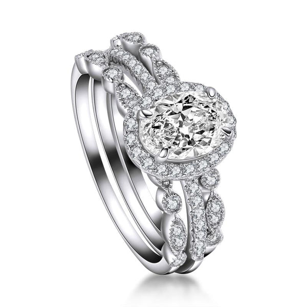 1.50ct Oval Cut Diamond Ring, Vintage Design Bridal Ring Set, 925 Sterling Silver