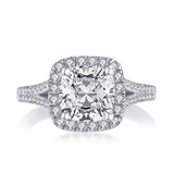 2.00ct Vintage Cushion Cut, Diamond Halo Engagement Ring, 925 Silver