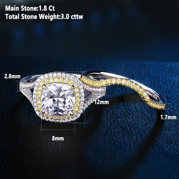3.00ct Cushion Cut Halo Diamond Ring, Bridal Ring Set, 925 Sterling Silver