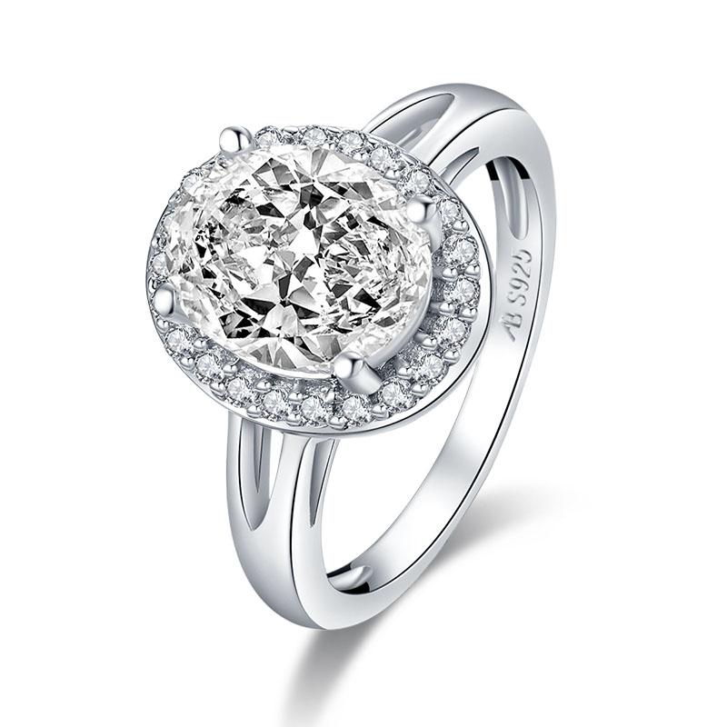 3.00ct Oval Cut Diamond Halo Engagement Ring, 925 Silver