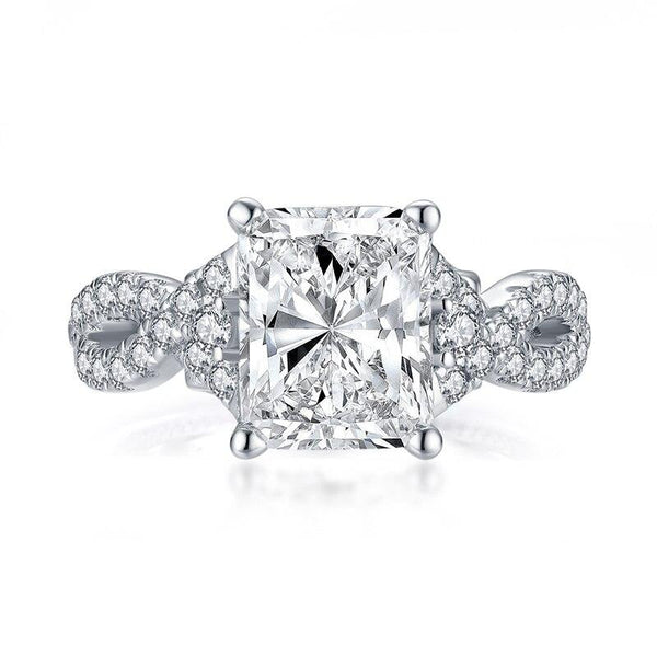5.00ct Radiant Cut Diamond Engagement Ring, Vintage Twist Shoulders, 925 Silver