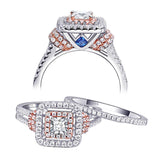 1.60ct Princess Cut Halo Diamond Ring, Bridal Ring Set, 925 Sterling Silver