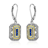 0.30ct each, Art Deco Style Drop Earrings, Sapphire and Diamond, 925 Sterling Silver