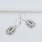 0.30ct each, Art Deco Style Drop Earrings, Sapphire and Diamond, 925 Sterling Silver