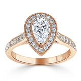 Lab-Diamond Pear Cut Engagement Ring, Classic Halo, Choose Your Stone Size and Metal