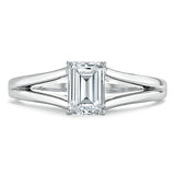 1.00ct Emerald Cut Moissanite Engagement Ring, Tiffany Style Split Shank, Available in White Gold, Platinum, Rose Gold or Yellow Gold