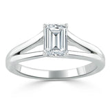 1.00ct Emerald Cut Moissanite Engagement Ring, Tiffany Style Split Shank, Available in White Gold, Platinum, Rose Gold or Yellow Gold