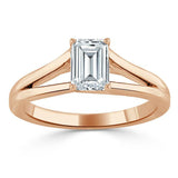 Lab-Diamond Emerald Cut Engagement Ring, Tiffany Style Split Shank, Choose Your Stone Size and Metal