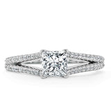 Lab-Diamond Princess Cut Engagement Ring, Split Shank, Choose Your Stone Size and Metal