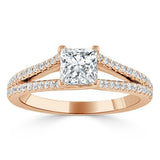 Lab-Diamond Princess Cut Engagement Ring, Split Shank, Choose Your Stone Size and Metal