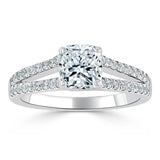 Lab-Diamond Cushion Cut Engagement Ring, Split Shank,Choose Your Stone Size and Metal