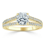 1.35ct Cushion Cut Moissanite Engagement Ring, Split Shank, Available in White Gold, Platinum, Rose Gold or Yellow Gold