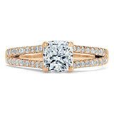 1.35ct Cushion Cut Moissanite Engagement Ring, Split Shank, Available in White Gold, Platinum, Rose Gold or Yellow Gold