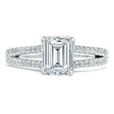 Lab-Diamond Emerald Cut Engagement Ring, Split Shank, Choose Your Stone Size and Metal