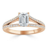 Lab-Diamond Emerald Cut Engagement Ring, Split Shank, Choose Your Stone Size and Metal