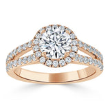 Lab-Diamond, Round Cut Halo Engagement Ring, Tiffany Style, Choose Your Stone Size and Metal