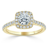 Lab-Diamond Cushion Cut Halo Engagement Ring, Tiffany Style, Choose Your Stone Size and Metal