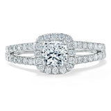 Lab-Diamond Cushion Cut Engagement Ring, Classic Halo with Split Shank, Choose Your Stone Size and Metal