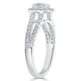 1.60ct Cushion Cut Moissanite Engagement Ring, Classic Halo with Split Shank, Available in White Gold, Platinum, Rose Gold or Yellow Gold