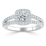 Lab-Diamond Cushion Cut Engagement Ring, Classic Halo with Split Shank, Choose Your Stone Size and Metal