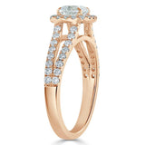 Lab-Diamond Cushion Cut Engagement Ring, Classic Halo with Split Shank, Choose Your Stone Size and Metal