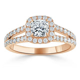 Lab-Diamond Cushion Cut Engagement Ring, Classic Halo with Split Shank, Choose Your Stone Size and Metal