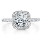 Lab-Diamond Cushion Cut Halo Engagement Ring, Tiffany Style, Choose Your Stone Size and Metal