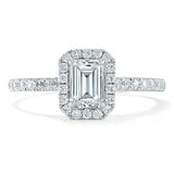 Lab-Diamond Emerald Cut Engagement Ring, Classic Halo, Choose Your Stone Size and Metal