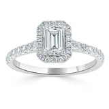 1.45ct Emerald Cut Moissanite Engagement Ring, Classic Halo, Available in White Gold, Platinum, Rose Gold or Yellow Gold