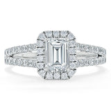 Lab Diamond Emerald Cut Engagement Ring, Classic Halo with Split Shank, Choose Your Stone Size and Metal