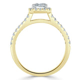 1.60ct Emerald Cut Moissanite Engagement Ring, Classic Halo with Split Shank, Available in White Gold, Platinum, Rose Gold or Yellow Gold