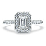 Lab-Diamond Emerald Cut Engagement Ring, Classic Halo, Choose Your Stone Size and Metal
