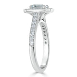 1.40ct Emerald Cut Moissanite Engagement Ring, Classic Halo, Available in White Gold, Platinum, Rose Gold or Yellow Gold