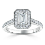 Lab-Diamond Emerald Cut Engagement Ring, Classic Halo, Choose Your Stone Size and Metal