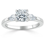 1.30ct Cushion Cut Moissanite 3 stone Engagement Ring, Available in White Gold, Platinum, Rose Gold or Yellow Gold